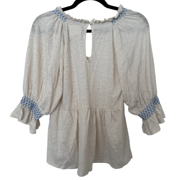 Chaser Cream Boho Baby Doll Quarter Sleeve V-Neck Flowy Top - Small - Picture 2 of 4